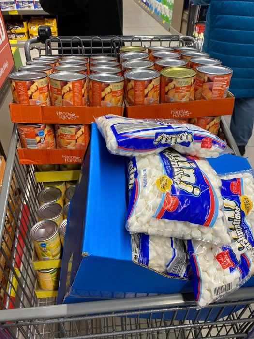 Holiday grocery haul: yams and marshmallows.