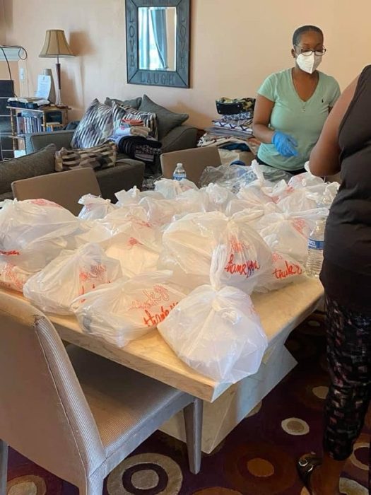 Bagged meals ready for distribution, packed with care.
