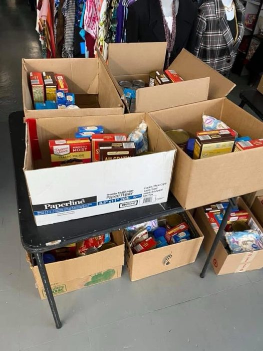 Packed food boxes ready for families.