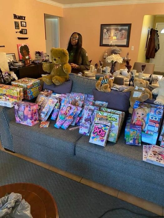 Toys for the toy drive — dolls, games, and more.