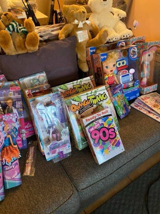 Teddy bears, Barbie, and board games.
