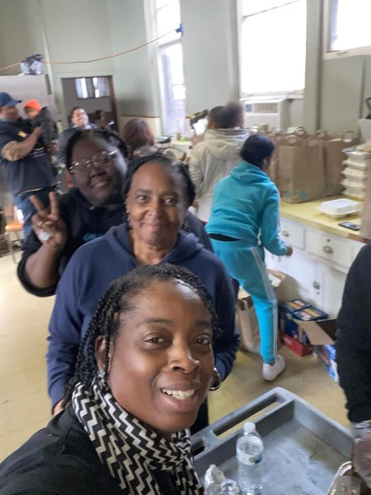 Volunteers at a food distribution site.